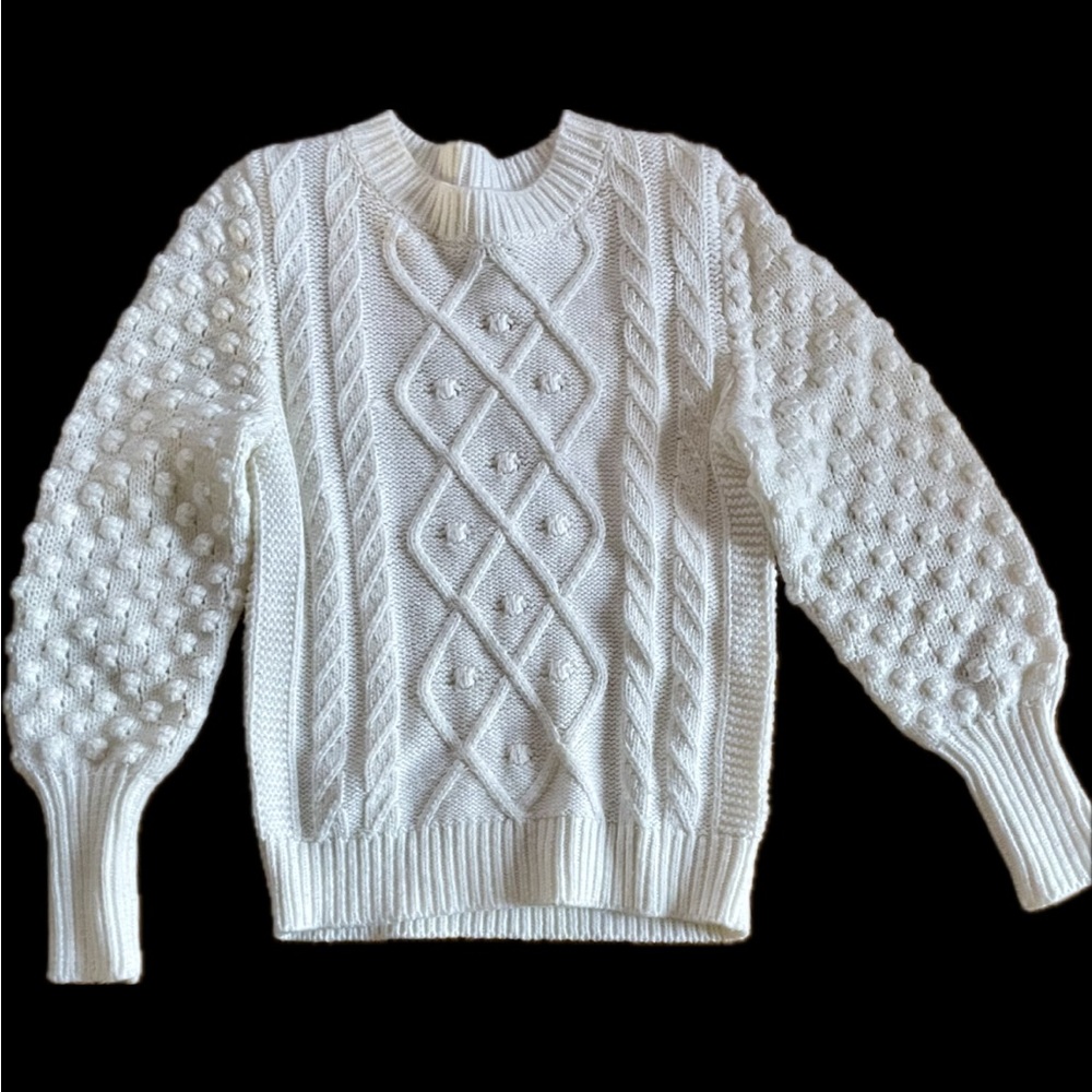 Very Nice! EVEREVE Winter White Popcorn Style Sweater, Balloon Sleeves,Sz XSmall